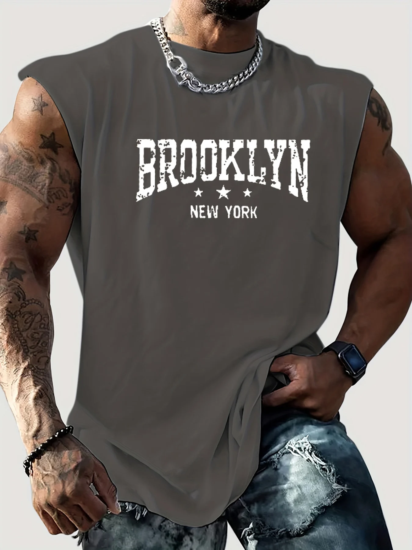 الرجال الصيف الترفيه الرياضة اللياقة البدنية فضفاض بروكلين نيويورك رسالة مطبوعة مريحة تنفس جولة الرقبة أكمام تانك الأعلى