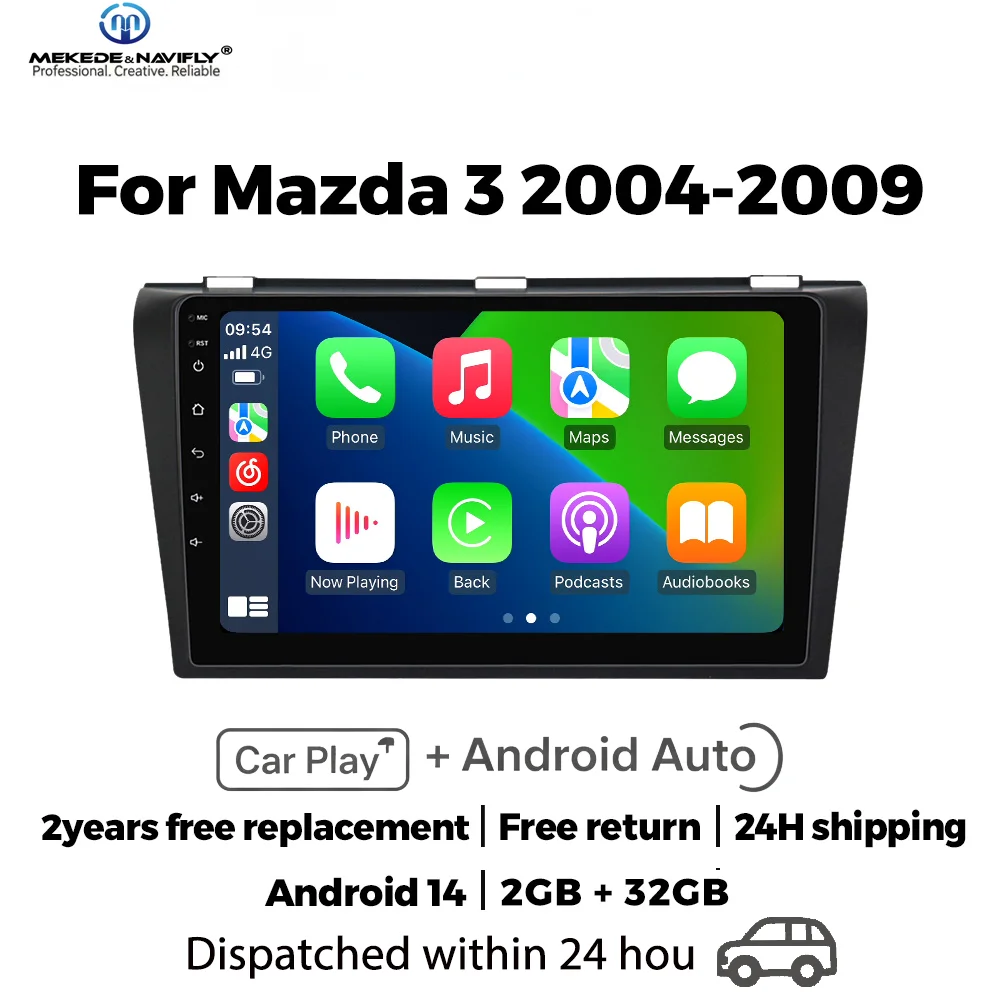 MEKEDE Android 14 Carplay für Mazda 3 2004 2005 2006 2007 2008 2009 Autoradio Multimedia-Player 2 Din Stereo GPS DVD Haupteinheit