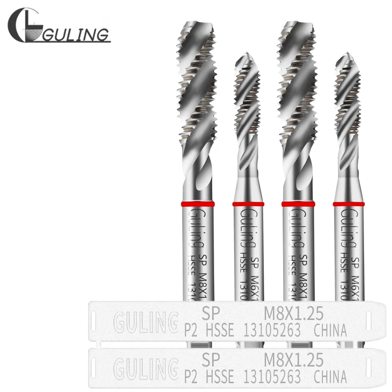 GULING HSSE Red Ring JIS Standard Spiral Fluted Tap UNC UNF 0-90 2-56 4-40 6-32 8-32 10-24 1/4 3/8 Machine Screw Thread Taps