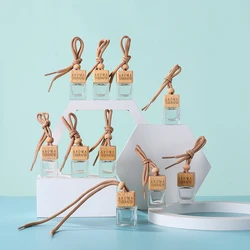 5/10 Pcs10ml Square Wooden Cap Essential Oils Clear Glass Car Hanging Diffuser Perfume Bottles With Free Funnel,Dropper