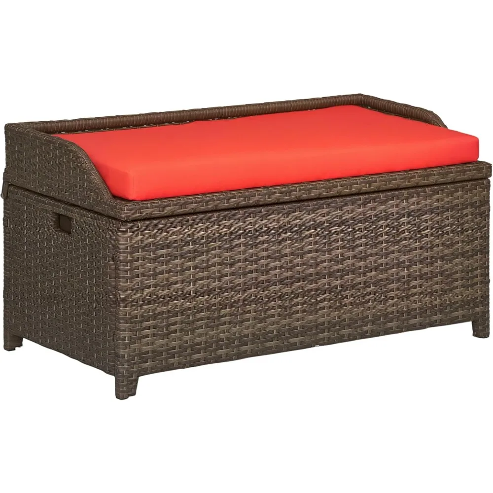 

34 gallon outdoor willow storage platform deck box, PE rattan terrace furniture swimming pool storage box, with indoor bathtub