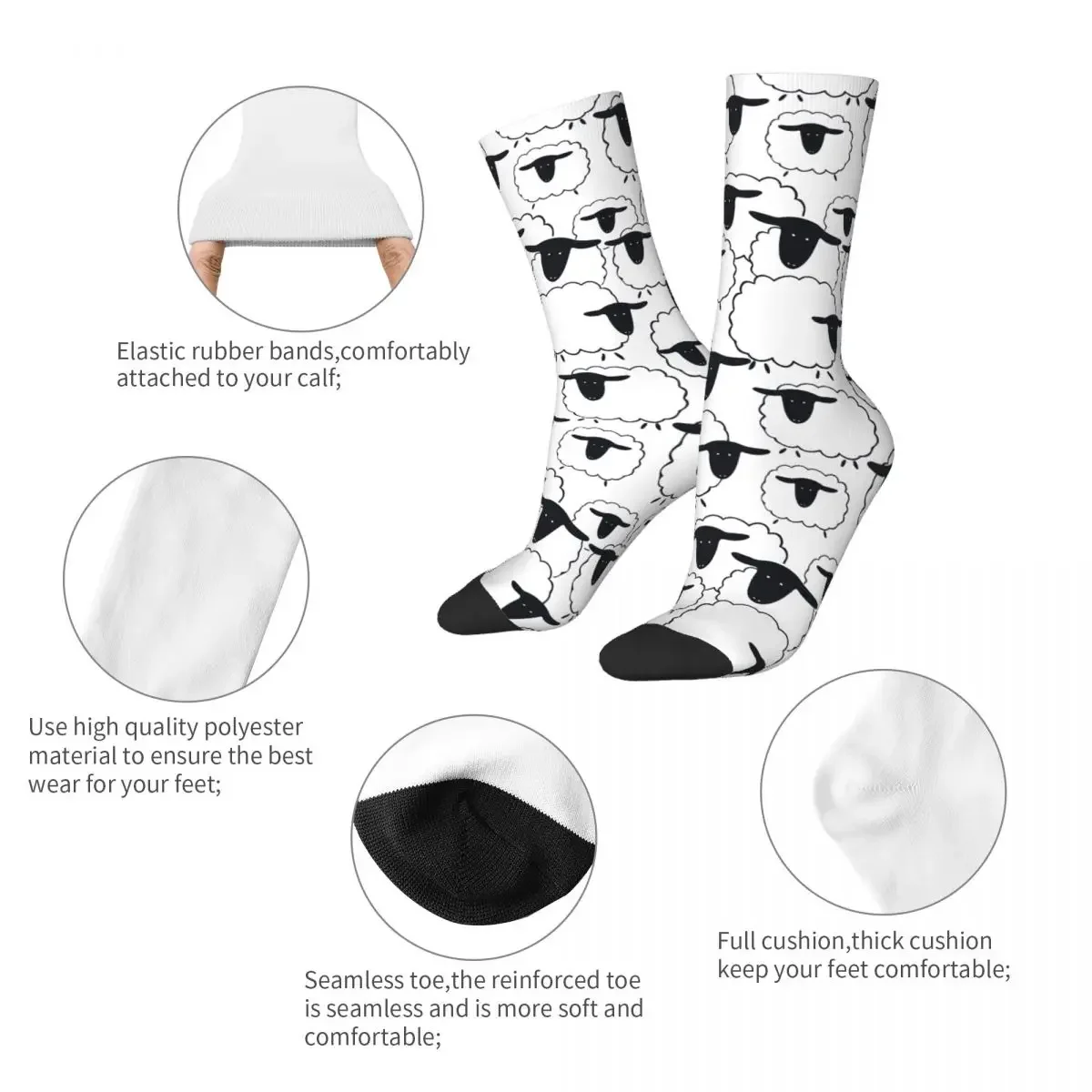 Funny Harajuku Sheep Cartoon Cute Basketball Socks Fashion Long Socks for Women Men Breathable Crazy Sock