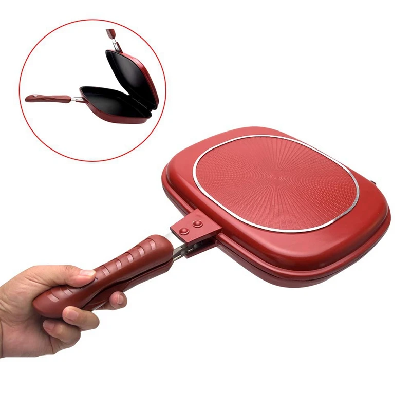 สแควร์สองด้านกระทะ,ห้องครัว Non-Stick Baking Pancake Pan ถาดไข่เจียว, ในร่ม/กลางแจ้ง Camping แซนวิชทนทาน 28 ซม.