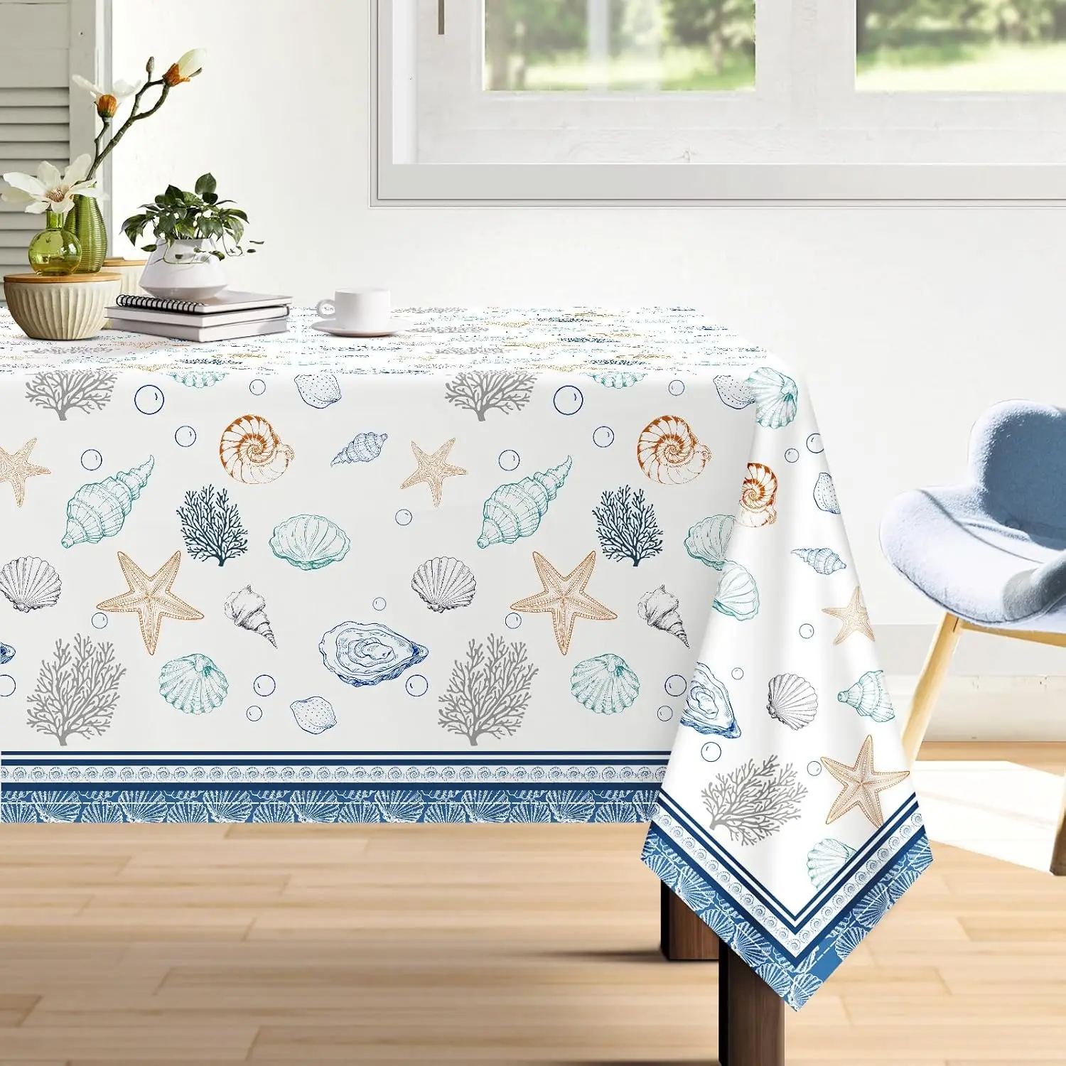 Mantel rectangular de estrella de mar náutica de verano, decoración de mesa, lavable, impermeable, cocina, mesa de comedor