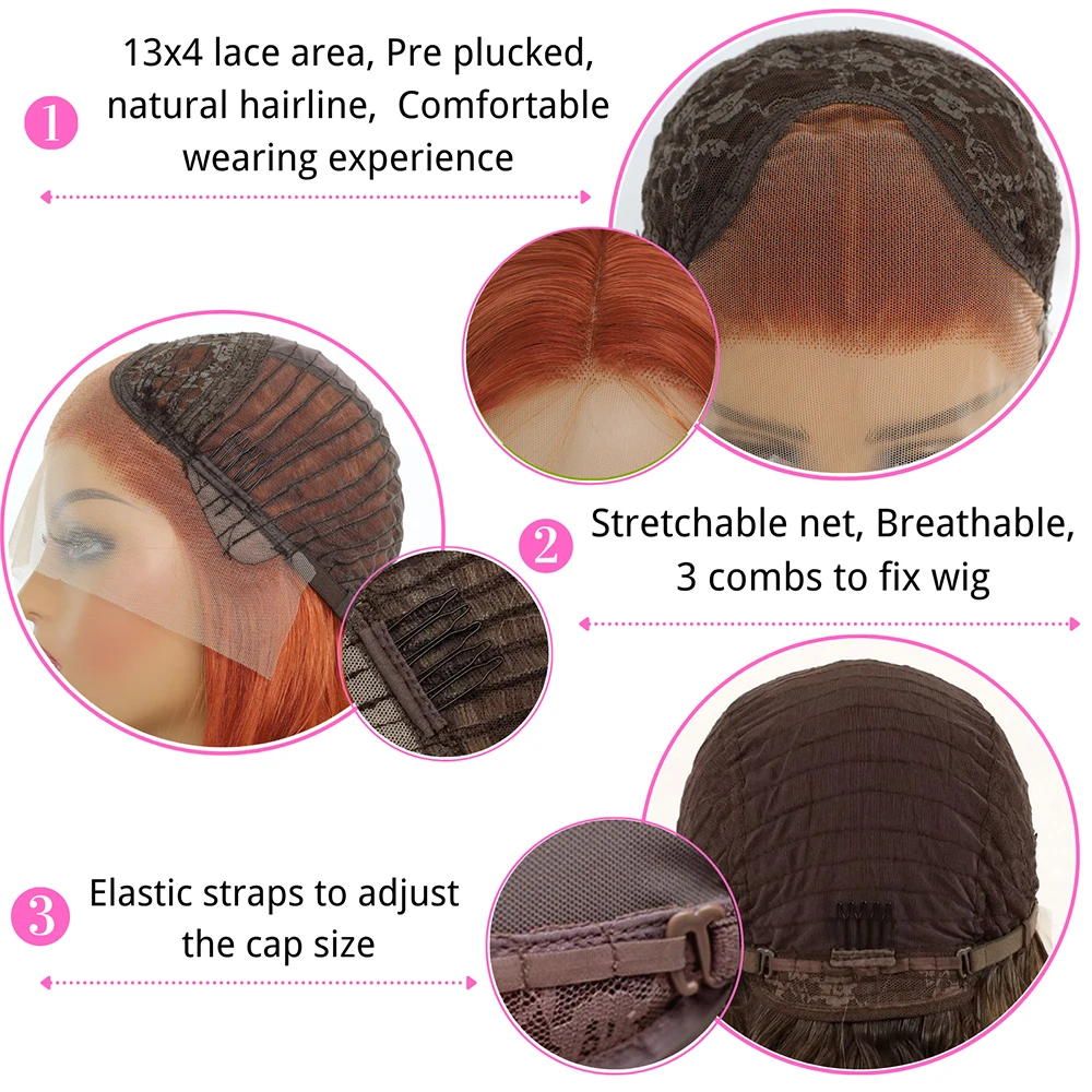 Ingwer Orange Farbe Langes Glattes Haar 13*4 Lace Front Perücken Kupferrotes Haar Glueless Pre Gezupft Synthetische Lace Front Perücken