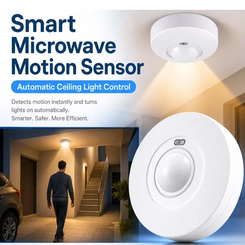 220V High Power 800W Ceiling Mounted Microwave Radar Sensor Switch for Garage And Warehouse 360° Coverage