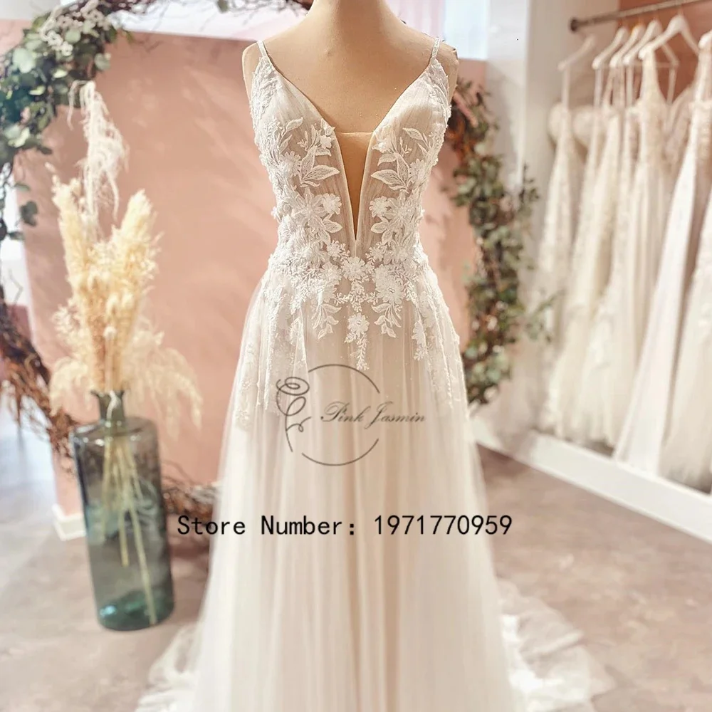 Classic Wedding Dresses For Women Spaghetti Straps Applique Elegant Bridal Gowns Zipper Back Court Train 2024 vestidos de novia