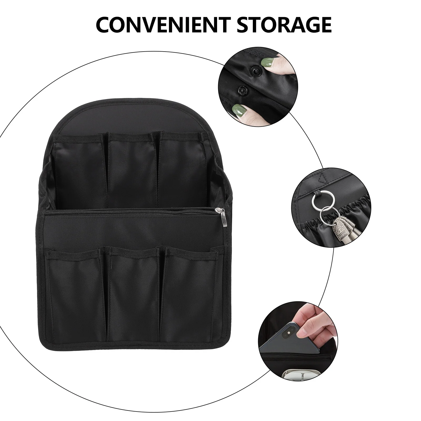 

1Pcs Premium Nylon Backpack Organizer Insert Black Multi-Pockets Lightweight Compact Travel Bag Backpack Organizer Insert