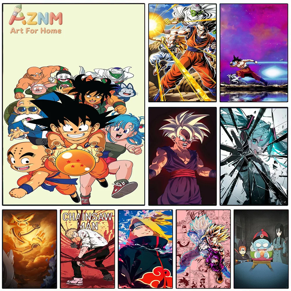 AZNM Dragon Ball Naruto Chainsaw Man Anime Canvas Wall Art Print Poster Unframed Painting for Room Decor