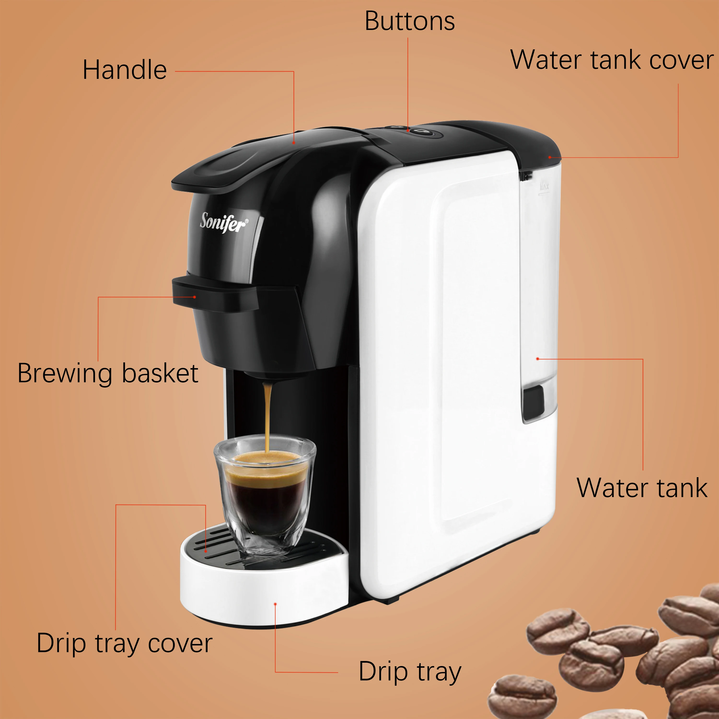 Expresso Coffee Machine Capsule 19 Bar Coffee Maker 3 In1 Multiple Capsule For Dolce Gusto&Nespresso&Powder For Gift Sonifer