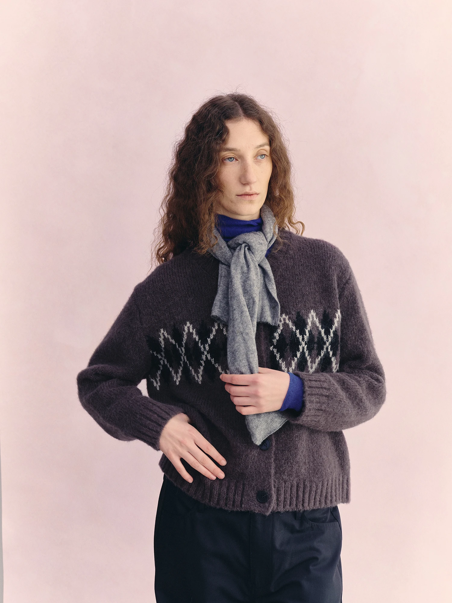 

Classic Diamond Pattern Wool Alpaca Blend Sweater Cardigan ort Outerwear Cleanfit Loose Fit Long Sve Thi Winter Coat