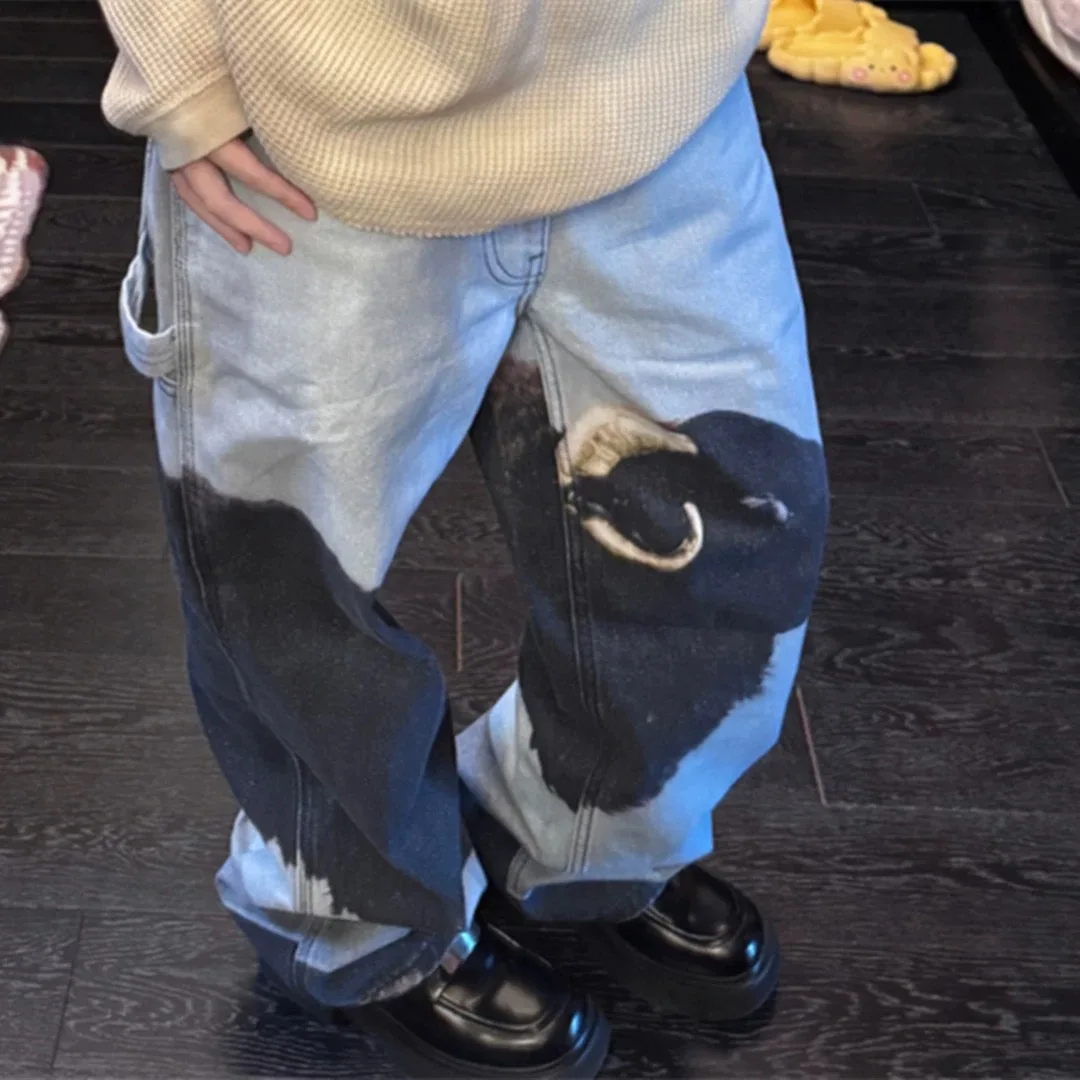 

Джинсы прямого свободного кроя с принтом Mountain Goat от Artist Collaborative Bla, для подростков, на все сезоны, повседневные