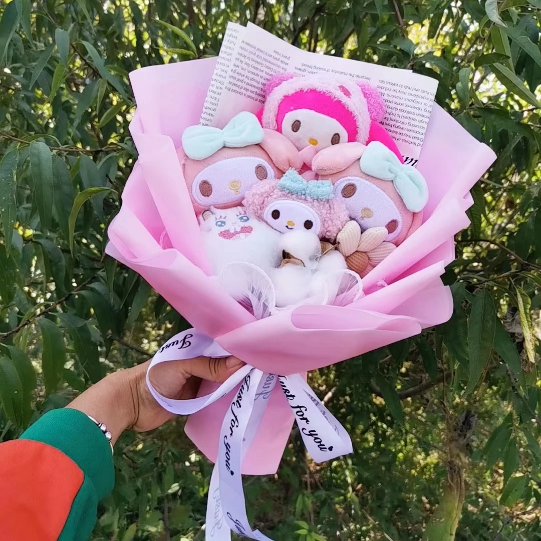 Hallo Kitty Plüsch Puppe Bouquet Sanrio Weihnachts geschenke meine Melodie Kuromi Cinna moroll ausgestopfte Plüschtiere Valentinstag Geburtstag Gif