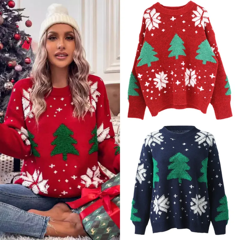 Christmas Tree Hoodie Crochet Sweater Women's Autumn And Winter Korean American Cotton Ins Super Hot Loose Lazy Pullover Top New