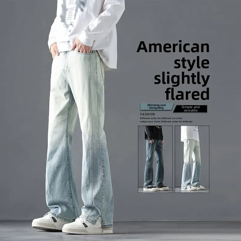 

Loose Men's Jeans High Street American Sle Spring Autumn Trendy Brand College Micro Flare Denim Pants Stand Straight Cut