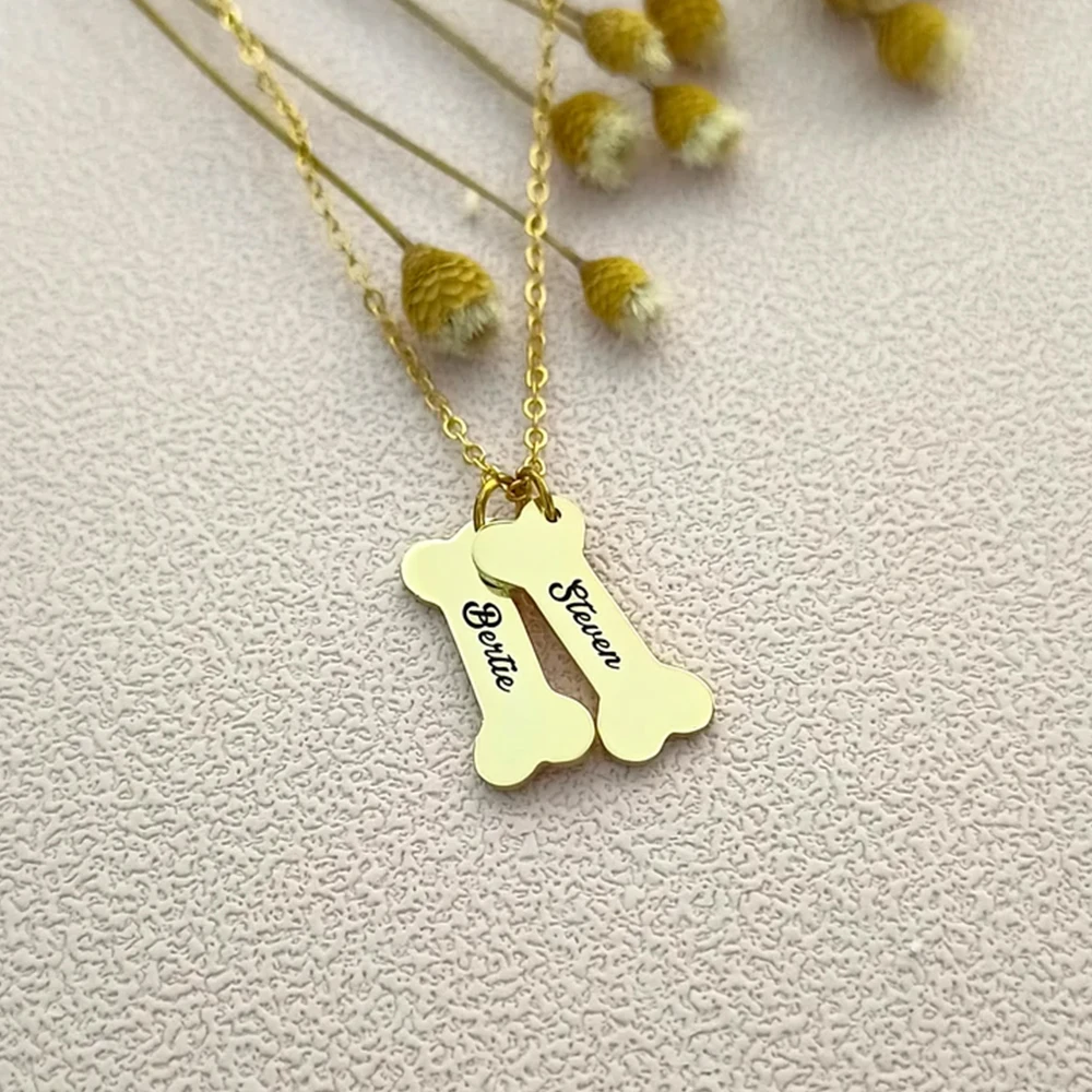 

Stainless Steel Personalized Pet Bone Necklace For Dog/Cat Lovers Custom Engraved Name Pendant Clavicle Necklace Jewelry