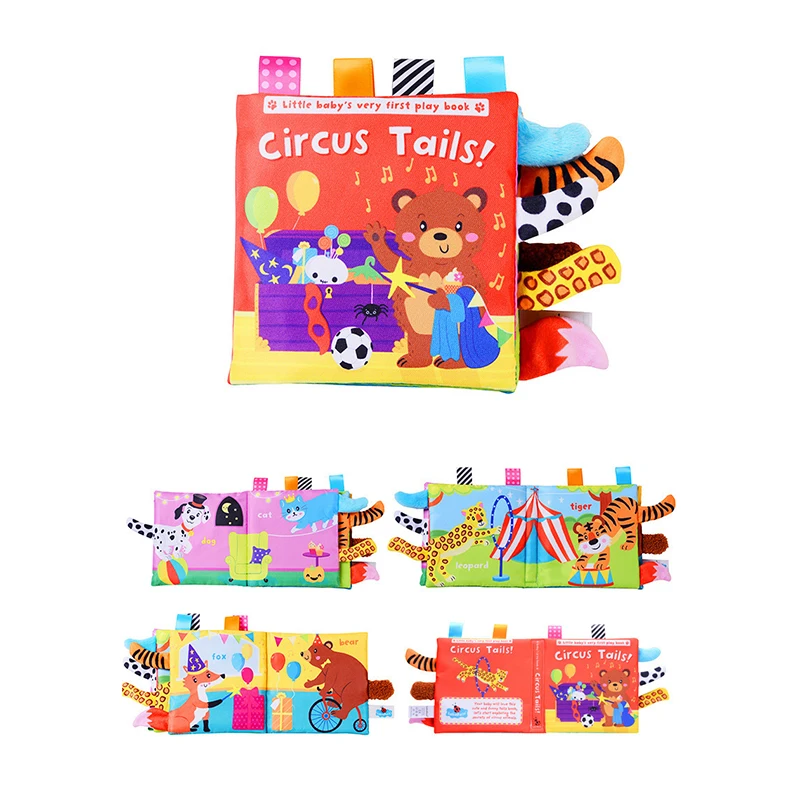 Jouets pour bébés Animaux de dessin animé Queue Livre en tissu pour bébé Livre en tissu éducatif à anneaux Jouets d'éveil Jouets pour bébés 0 12 mois