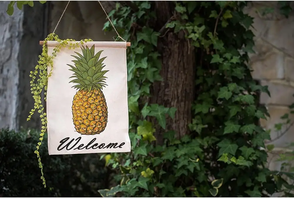 Moslion Pineapple Welcome Garden Flag Vertical Double Sided Fresh Ripe Fruit Pineapples House Flags Home Burlap Banners 12.5 llz