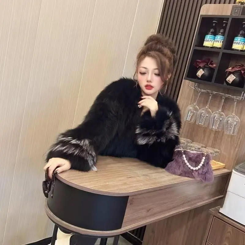 Hot Sale Brand Fashion Real Fur Coat Short Style Women Winter Real Silver Fox Fur Coats Ladies Warm 100% Natural Fox Fur Jacket