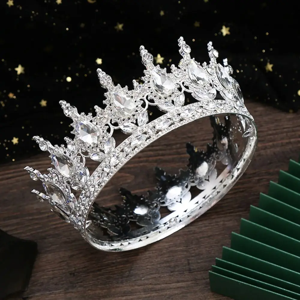 

Metal Rhinestone Baroque Pageant Crowns Cake Decorations Luxury Crystal Bridal Crowns Round Headpieces Wedding Crown for Women