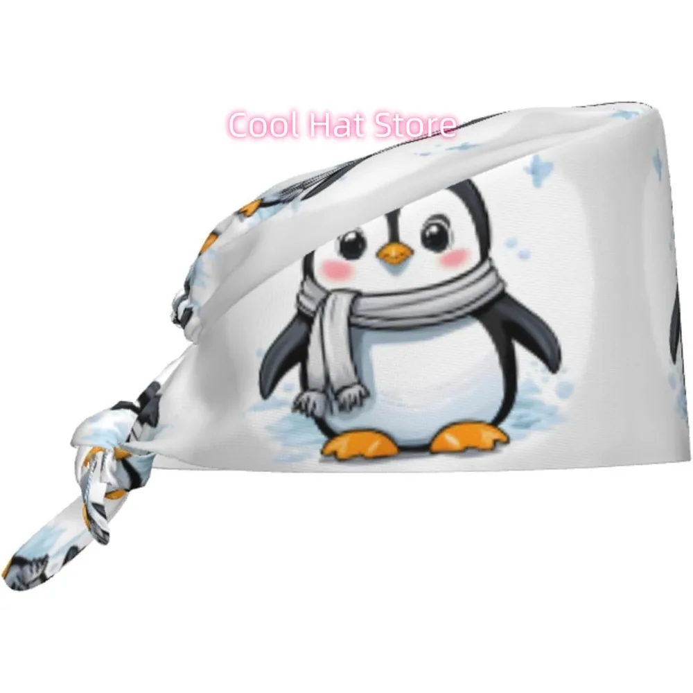 Cleaning Working Cap Cute Penguin Prints Chef Hat for Women & Men, Adjustable, Breathable Black