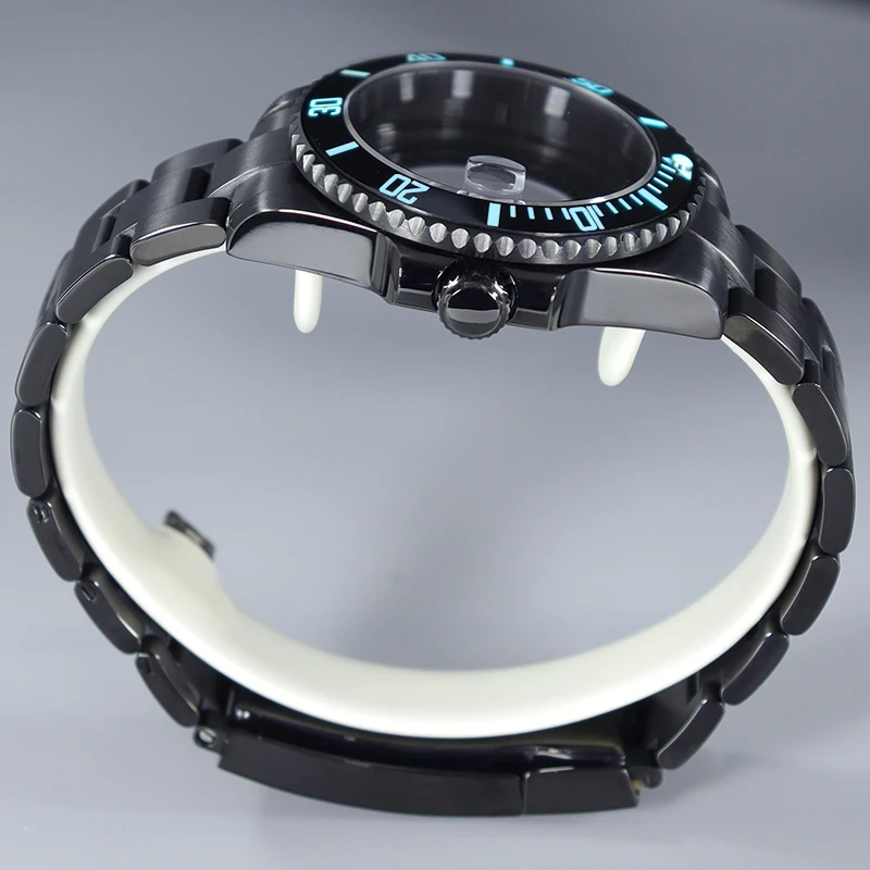 40mm horlogekast SUB zwart roestvrij staal geborstelde banden lichtgevende bezel saffier voor Seiko NH35 NH36 8205 8215 Eta2824 Submariner