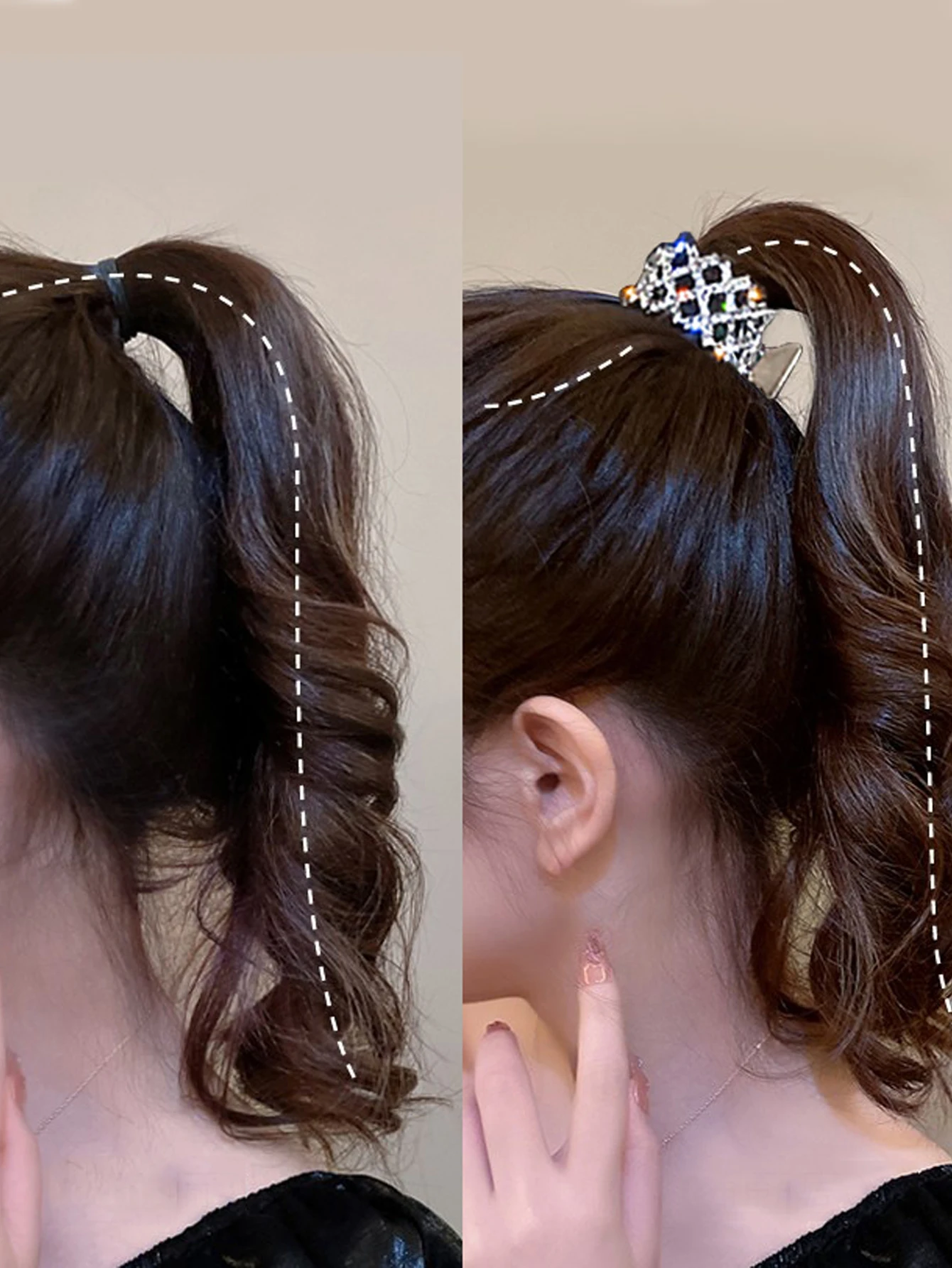 1 قطع الأزياء مرصع بالألماس عالية ذيل حصان كليب مخالب الشعر للنساء إكسسوارات الشعر #4