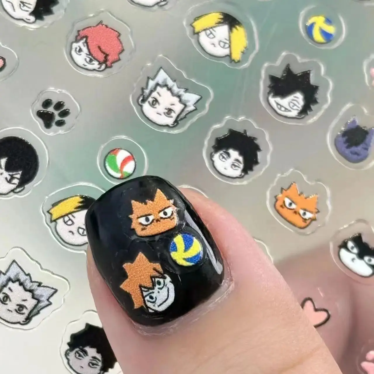 Haikyuu Nail Sticker Creativity Kawaii Student Decorate Manicure Girl Anime Cartoon Figure Patch Diy Materials Festival Gift