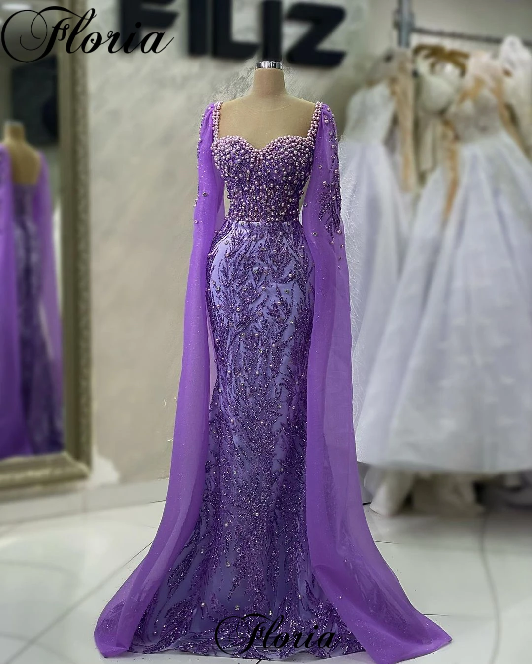 Dubai Arabic Purple Evening Dresses Pearls Sweetheart Evening Gowns Turkish Coutures Robes De Soirée Prom Dresses For Women