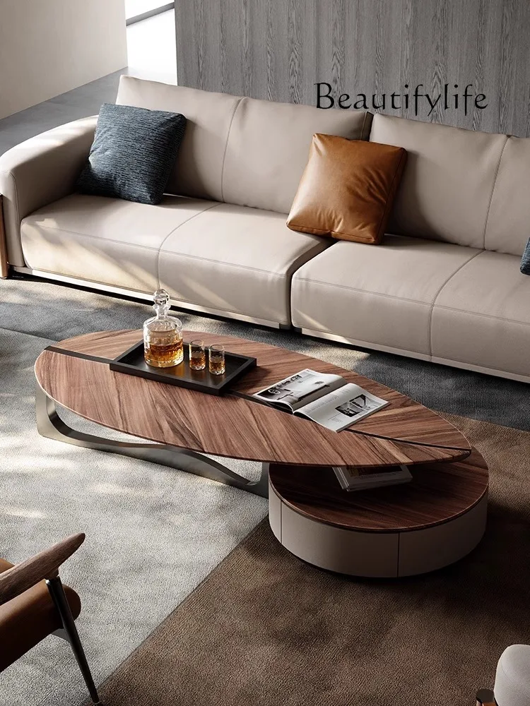 Designer Coffee Table Light Luxury Special-Shaped Leaves Villa Large Apartment High-End Living Room Walnut Wood Grain