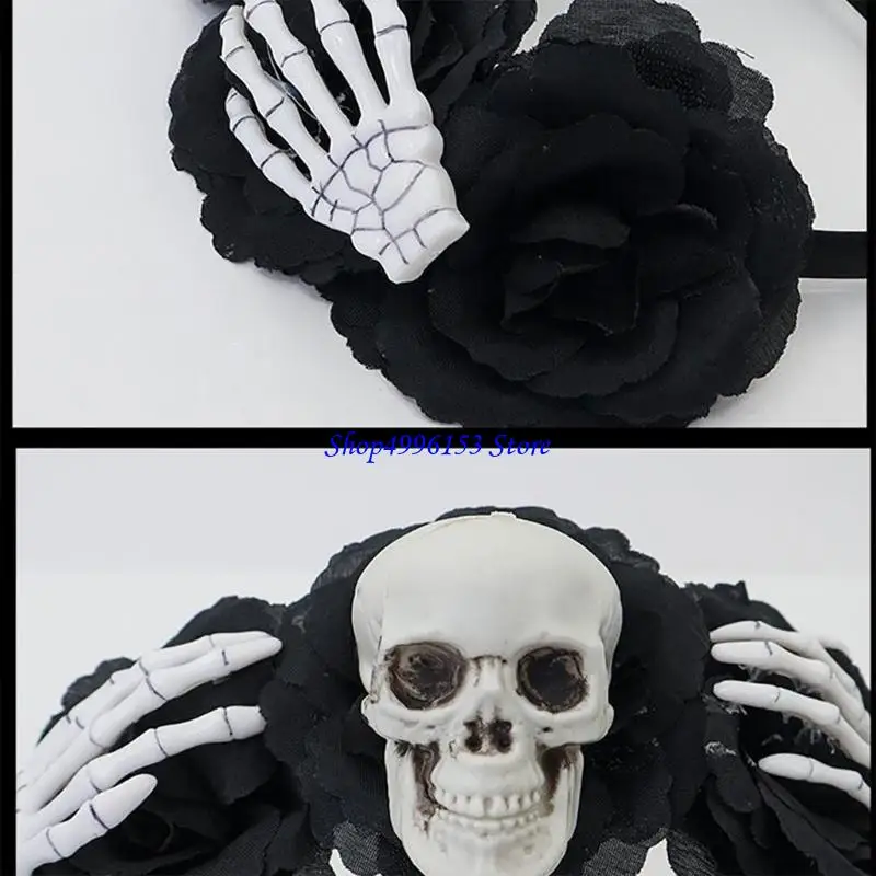 Q0KE Halloween Skull Floral Headband Gothic Party Hair Accessory For Women Men Kids
