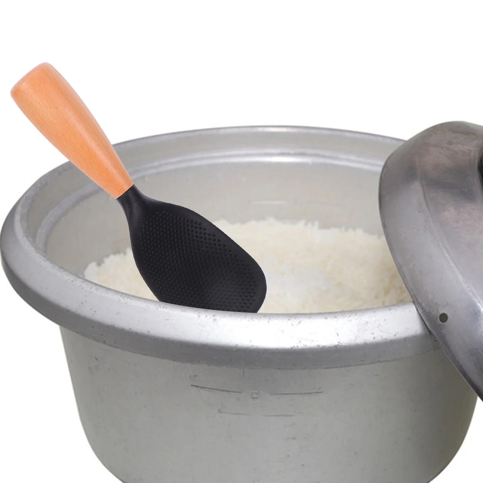 

Non-Stick Wooden Handle Heat Resistant Silicone Rice Paddle Large Kitchen Serving Scoop for Cooker Rice Serving Scoop