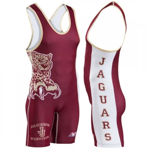 Jaguars Red Wrestling Singlets Tummy Control Wear GYM Sleeveless Triathlon PowerLifting Clothing Swimming Running Skinsuit