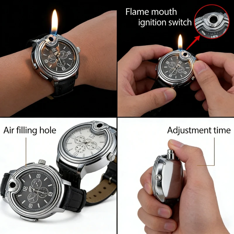 

Unique Sporty Watch - Shaped Metal Lighter for Men Portable Open Flame Creative Cigarette Lighter Perfect for Daily Use &Outdoor