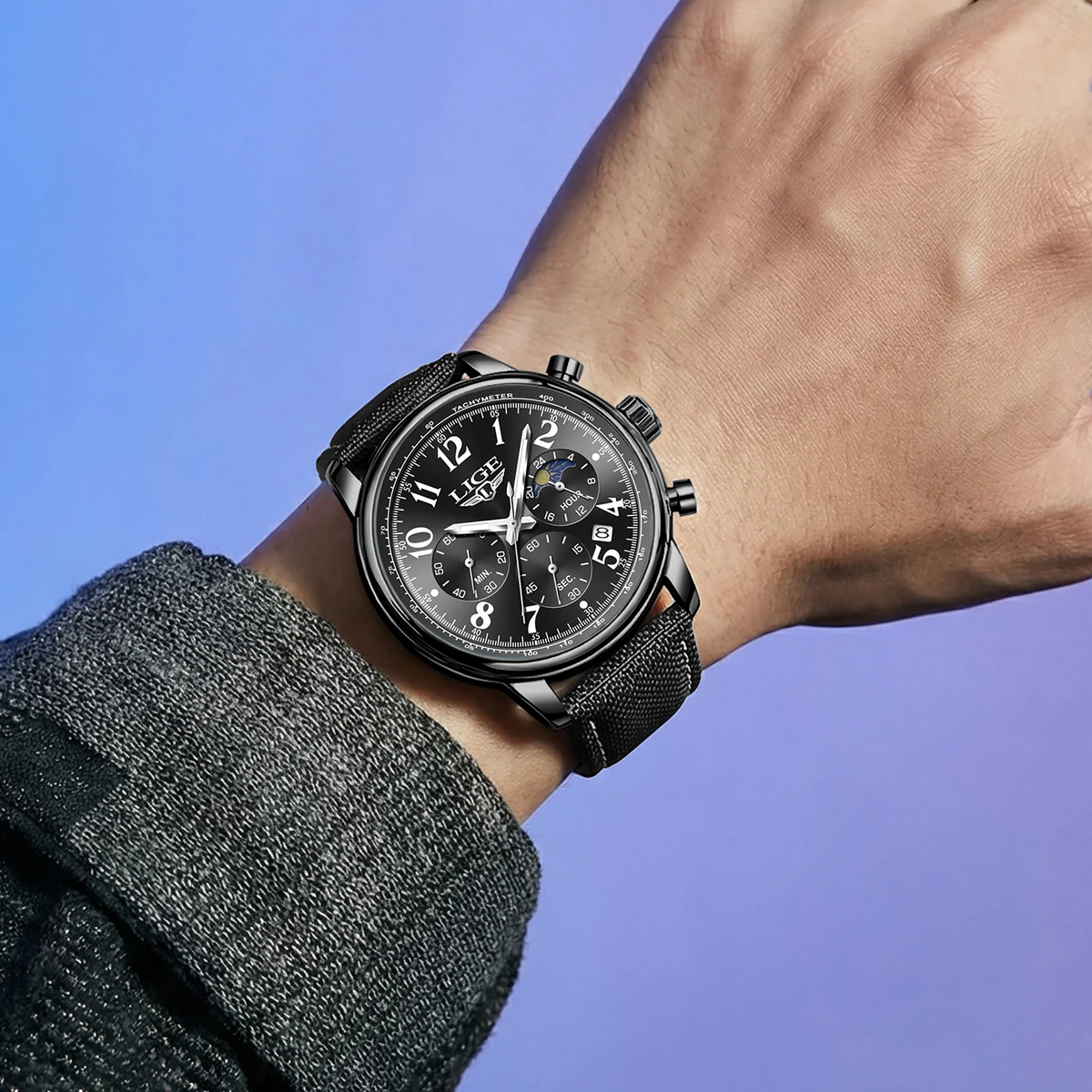 LIGE Luxury Men Watch Waterproof Luminous Date Chronograph Nylon Man Quartz Wristwatch Men's Watches Relógio masculino