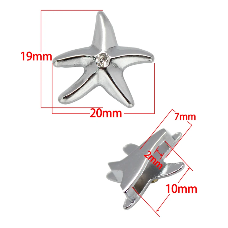 10pcs 10mm Slide Charms Starfish DIY Charms Internal Dia.10mm Fit Band Wristband Pet Collar