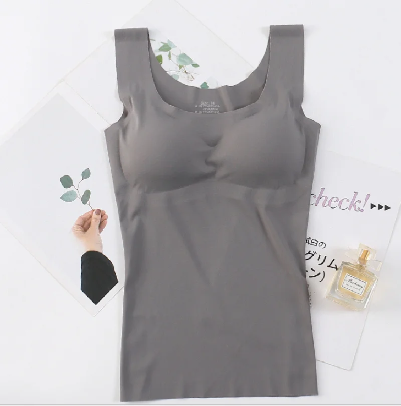 Ice Silk Tank Top Wireless Padded Lingerie Push Up Seamless Padded Vest Crop Top Tee Camisole Feminino Sleep Cami Soutien Gorge