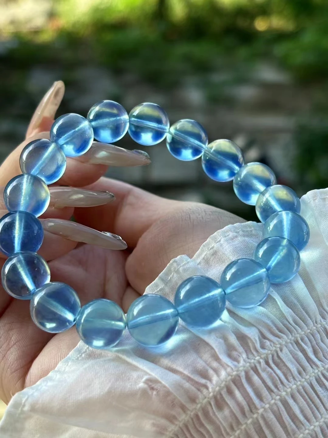 Natural Blue Aquamarine Clear Round Beads Bracelet 11.8mm Women Men Brazil Stretch Blue Aquamarine Jewelry AAAAA