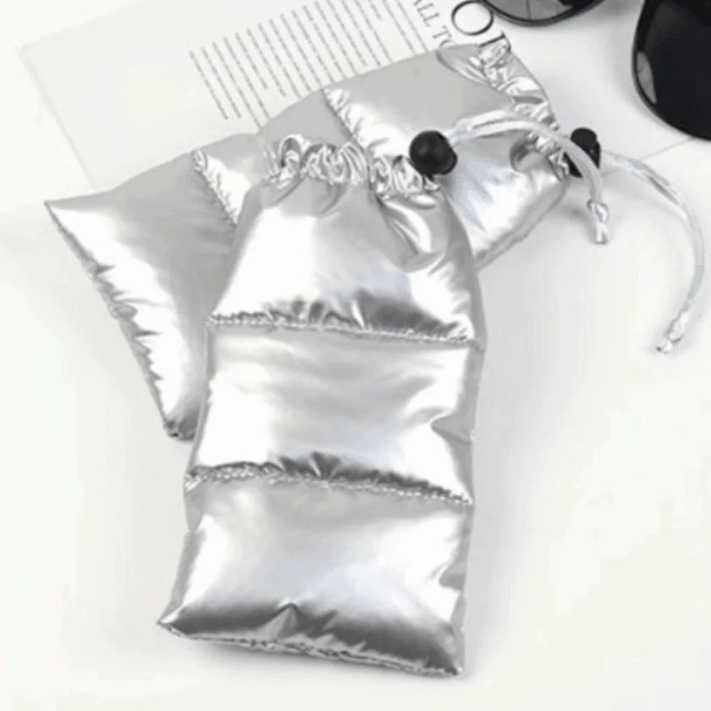 Kotak Kacamata Lembut Bergaya Tas Penyimpanan Perak Portabel Tempat Kacamata Tali Serut Penyimpanan Harian