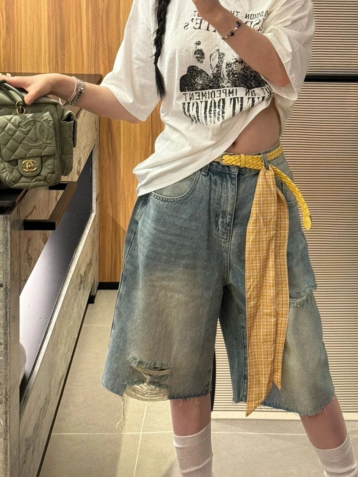 جينز نسائي صيفي فضفاض بتصميم أمريكي عتيق، واسع الساق، متوسط الطول، يساعد على تنحيف الجسم، بنمط عصري