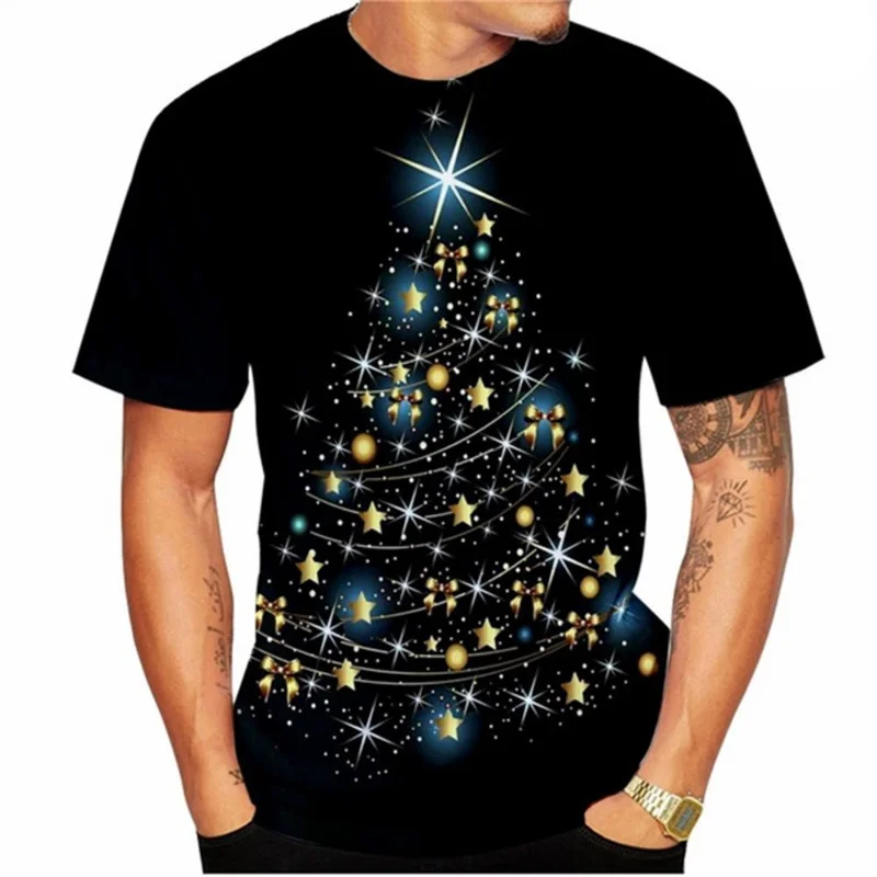 

3D Printed X'mas New Year T-Shirt For Men Funny Christmas Tree Pattern Tees Casual Loose O-Neck Short Sleeve T Shirts Unisex Top