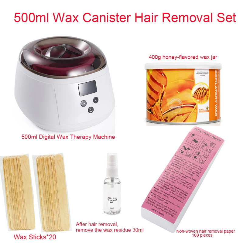 At-home Waxing Kit 500ml Digital Wax Warmer Professional Painless Hair Removal Set with Honey Wax Sticks for Full Body