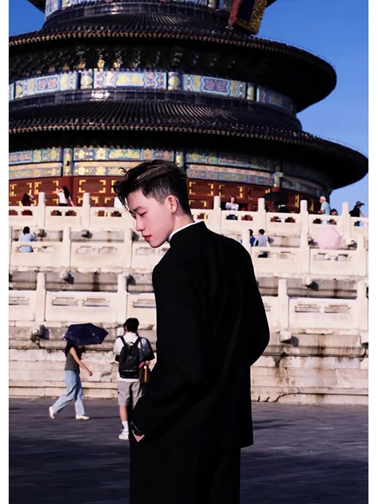 

New Chinese Sle Men's Bla Suit Jaet Autumn Faionable Haome High-End Wedding Ceremony Cus-Made Zhongan Tang Co...
