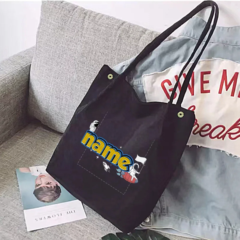 Personalized Customized New Women's Corduroy Shopping Bag Canvas Shoulder Bag Storage Handbag Fashion Gold Letter Series