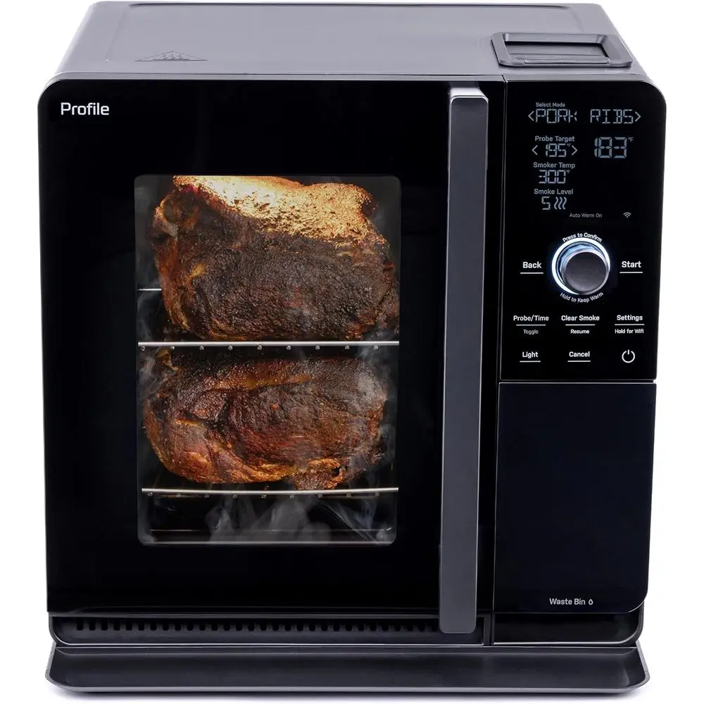 

Electric Indoor Pellet Smoker with 5 Adjustable Smoke Settings, Active Ventilation, Compact Countertop BBQ, Black