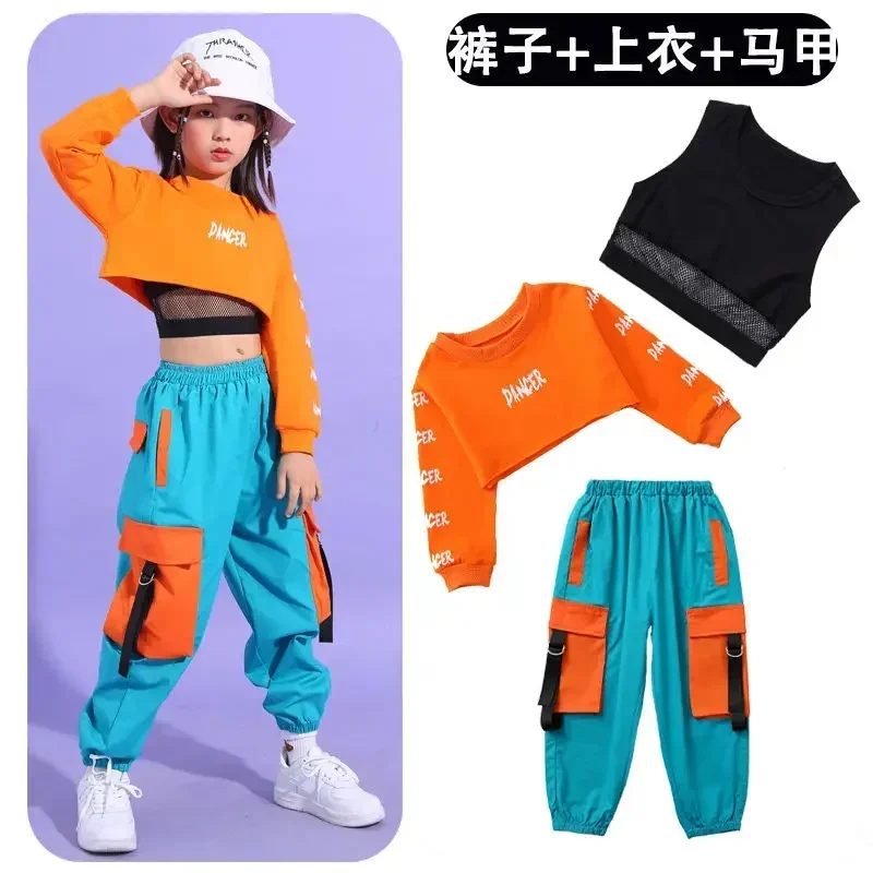 Hip Hop Kleidung Set Kinder Crop Top + Cargo Hosen Street Dance Kinder Jazz Outfits Teen Streetwear Kostüme 4-14Yrs