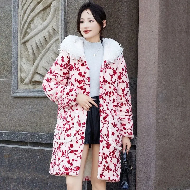 جديد سميكة القطن معطف القطن Homewear النساء متوسطة طول إضافة المخملية مقنعين معطف القطن موضة يندبروف ملابس خارجية دافئة