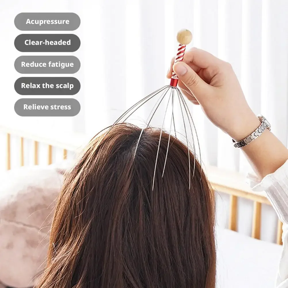 Octopus Head Massager Stainless Steel Scalp Scratcher Acupressure Tool Relieve Fatigue Stress Relax Health Care Random Color