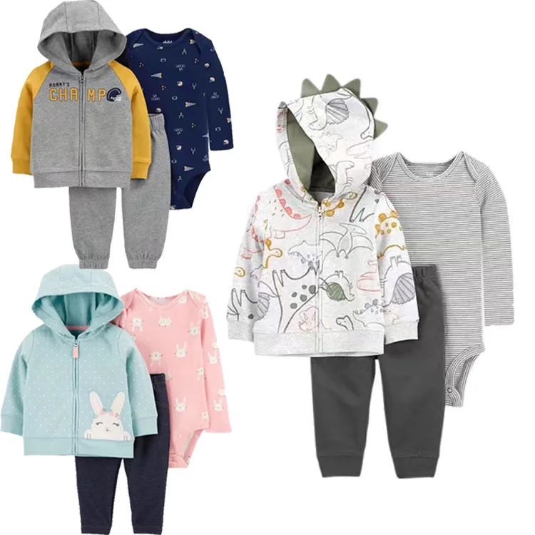 Conjunto de chaquetas con capucha para niños y niñas, mono de manga larga con capucha, primavera y otoño, 3 piezas