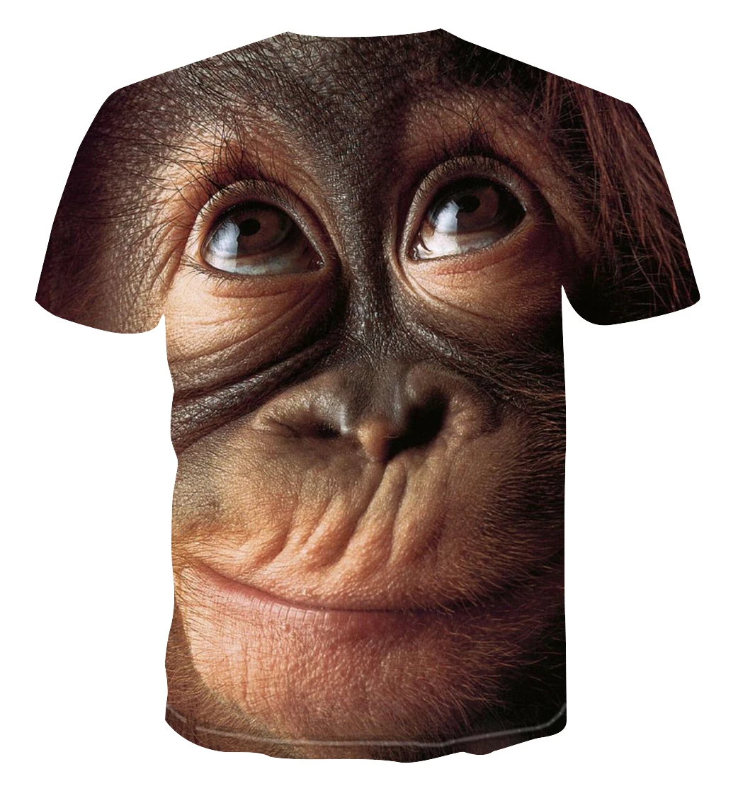 Funny Kiss Monkey Lip Graphic T Shirt for Men Clothing 3D Gorilla Orangutan Print T-shirt Unisex Kid Boy Short Sleeve Tops